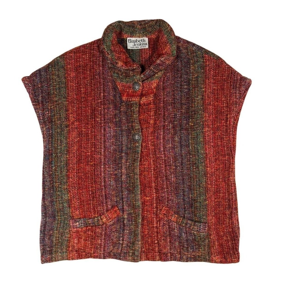 Elizabeth Jenkins Taos Woven Vest OS Women Multi Color Heavy Knit Button Front